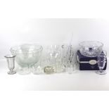 An assortment of cut glassware. Including a boxed Royal Doulton bowl, jugs, ashtrays, etc.