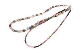 A Baroque multi-tone natural pearl necklace and a tourmaline bead necklace