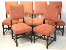 Six upholstered high back dining chairs.