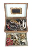 An Asian jewellery box and assorted vintage jewellery.