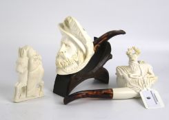 A group of Tobacciana collectables - two meerschaum pipes and a similar ornament.