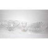 A 19th century wine glass, Waterford crystal bowl, and another. The wine glass engraved 'H.