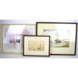 Three maritime theme paintings. Comprising two watercolours, one titled 'Early Mourning', signed 'E.