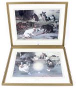 Two 20th century framed prints of dogs. Titled 'The Christmas Cracker', after WH Trood. 53.5cm x 43.