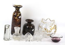 A collection of assorted hand blown 20th century glassware.