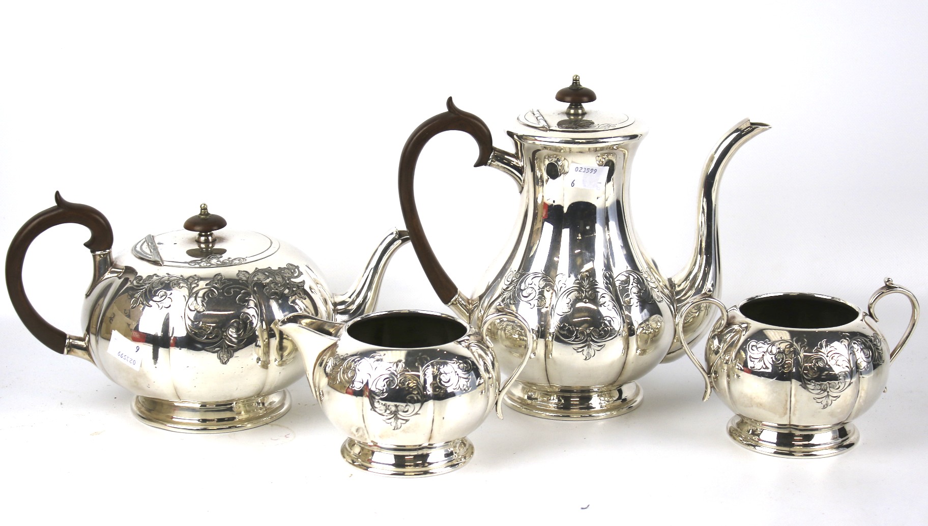 A silver plated tea service.