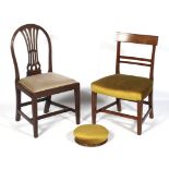 Two 19th/early 20th century mahogany dining chairs and a foot rest.