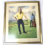 A coloured print of 1962 Troon Open Golf Champion Arnold Palmer.