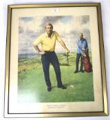 A coloured print of 1962 Troon Open Golf Champion Arnold Palmer.