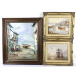 Three framed maritime oil paintings.