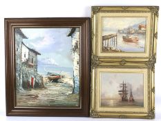 Three framed maritime oil paintings.