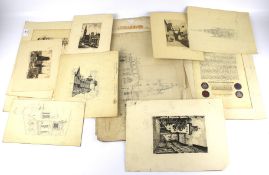 An assortment of seventeen 19th century and later signed prints and book plates.