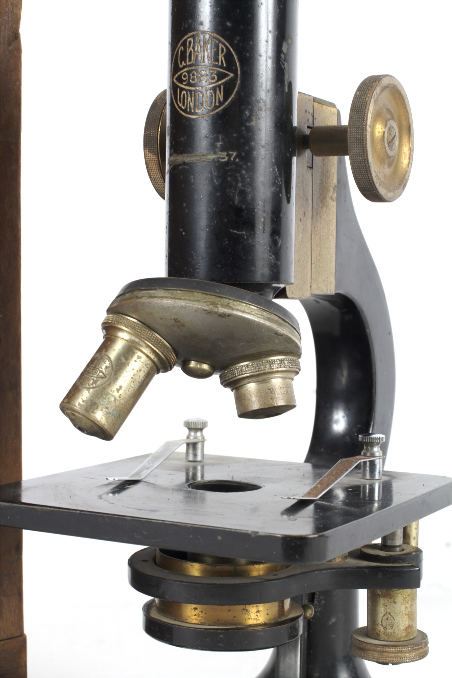 A mid-20th century C Baker London 9883 compound monocular microscope. - Image 2 of 3