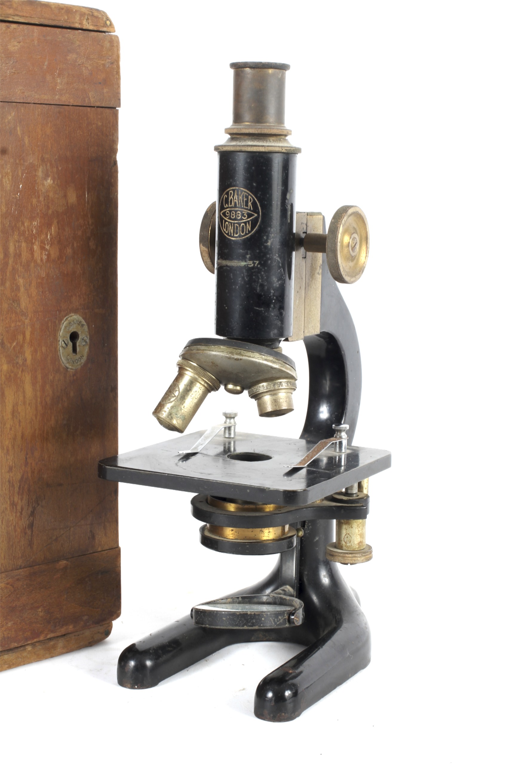 A mid-20th century C Baker London 9883 compound monocular microscope. - Image 3 of 3