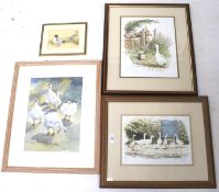 Four paintings and prints of geese and other birds.