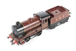 A Hornby O gauge tinplate clockwork locomotive and tender. 0-4-0, LMS livery no.