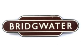 An British Rail BR 1960s 'Bridgwater' enamel railway station totem sign.