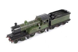 0 gauge LNER 4-4-0 2020 locomotive and tender. Scratch built, with clockwork mechanism but no key.