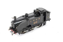 0 gauge LNER 610 0-6-0 tank engine. Scratch built, clockwork mechanism complete with key.