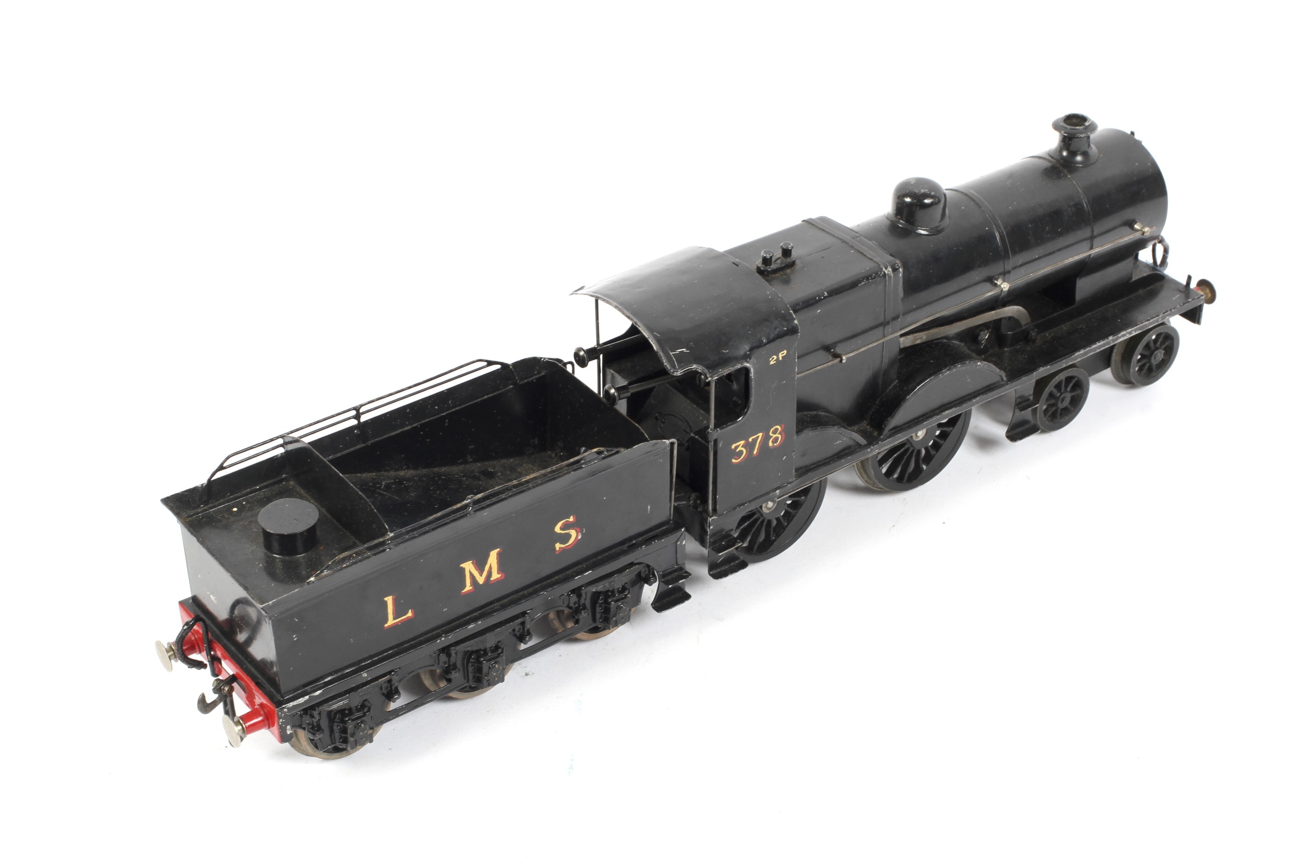 0 gauge LMS 4-4-0 378 locomotive and tender. Scratch built, with clockwork mechanism and key. - Image 2 of 2