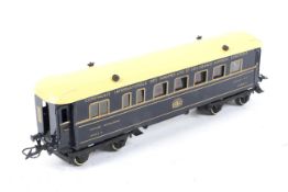 A French Hornby O gauge 'Riviera Blue' restaurant car. In CIWL blue with auto-couplers, no.