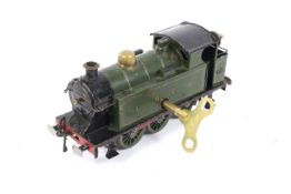 0 gauge LNER 0-6-0 tank engine. Scratch built, with clockwork mechanism and key.