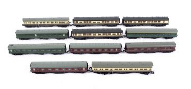 A collection of eleven N gauge unboxed coaches.