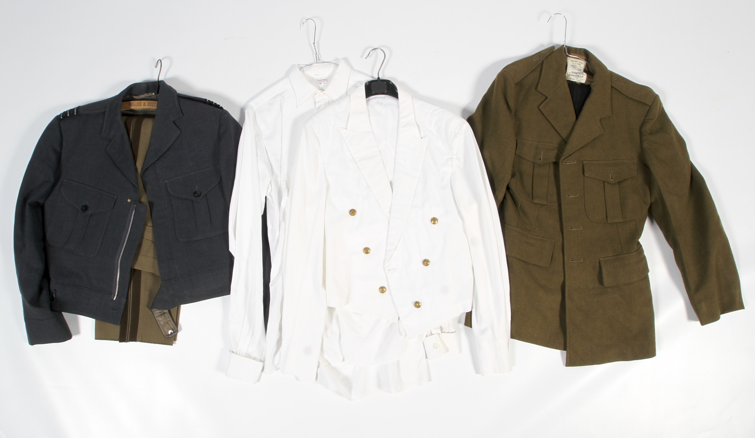 Five assorted military part uniforms. Co