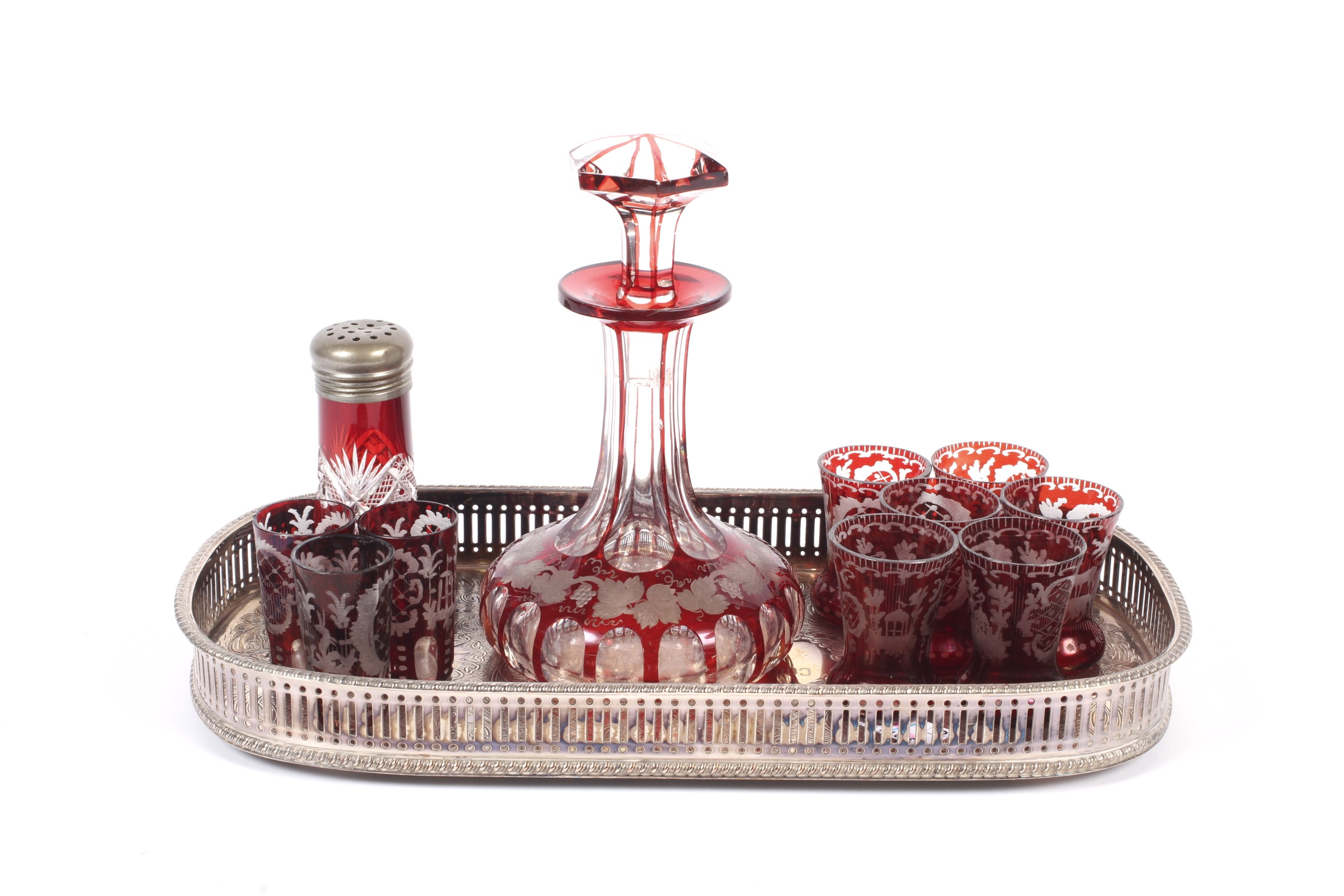 A Bohemian engraved ruby flashed decante