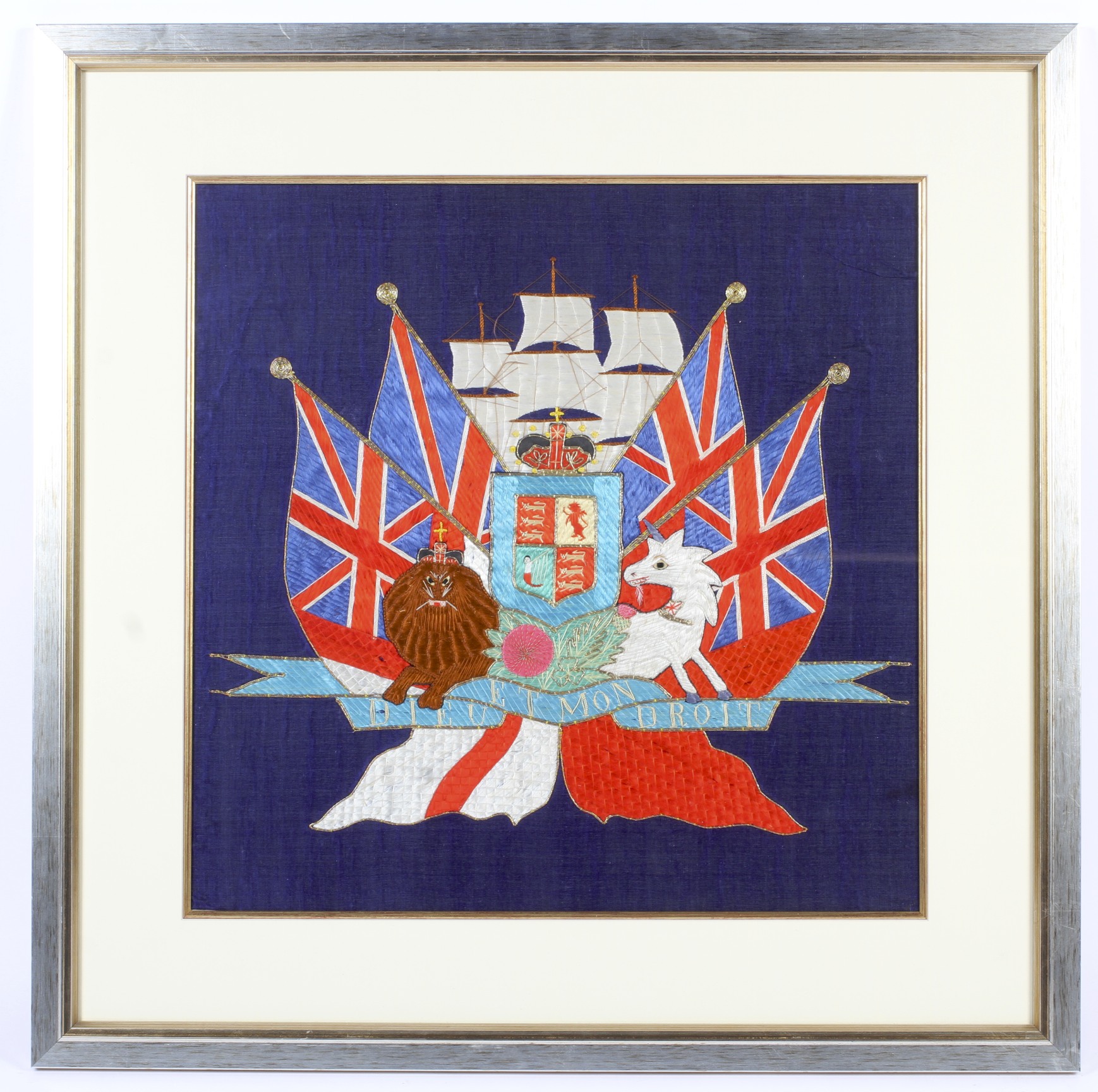 A fine military needlework coat of arms.