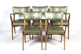 A set of five mid-century Benchair kitchen chairs with padded seats and backs.