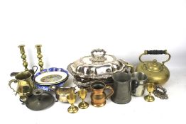 Quantity of metalware, silver plate and pewter items.