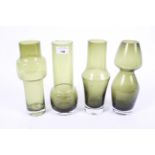 A set of four Mid Century Scandinavian glass vases. Riihimaen Lasi Oy designed by Aimo Okkolin.