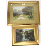 Two watercolours. Both showing landscape scenes, one signed, H33cm x W42cm.