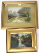 Two watercolours. Both showing landscape scenes, one signed, H33cm x W42cm.