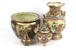 Four Japanese ceramic vases with polychrome and gilt decoration, largest H30cm.