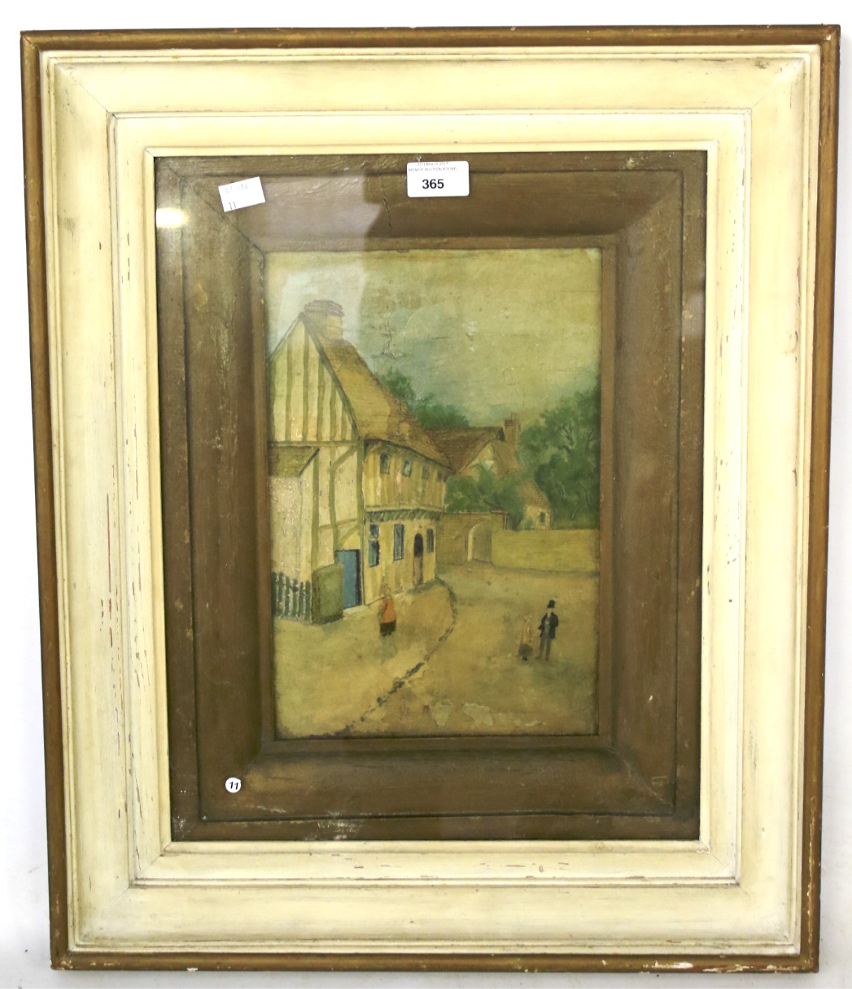 Frank Kendrick Owen - Primitive oil on paper laid on board - Street scene