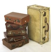 A collection of six assorted vintage leather luggage.