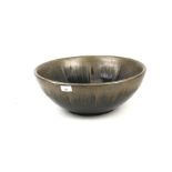 Ceramic bowl. Black and bronze style finish, D42cm.