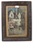 After Ernest Uden, an early 20th century coloured lithograph with a street scene. Framed, 19.