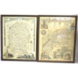 Two maps in frames. Showing Wiltshire and Gloucestershire, one frame showing damage, H54cm x W44cm.