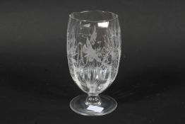 An Edwardian etched celery vase. Decorated with moths with single knop base, H16.5cm.
