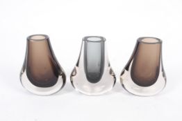 Three Whitefriars 'Ham Bone' glass vases designed by Geoffrey Baxter, circa 1960s.
