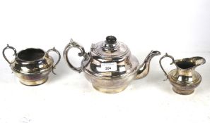 Silver plate tea service. Comprising teapot milk jug and sugar bowl.