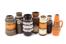 Seven assorted 1960s West German pottery vases.