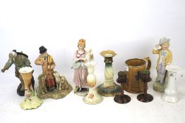Collection of mixed ceramics. Comprising figurines, candlesticks and jugs, etc.