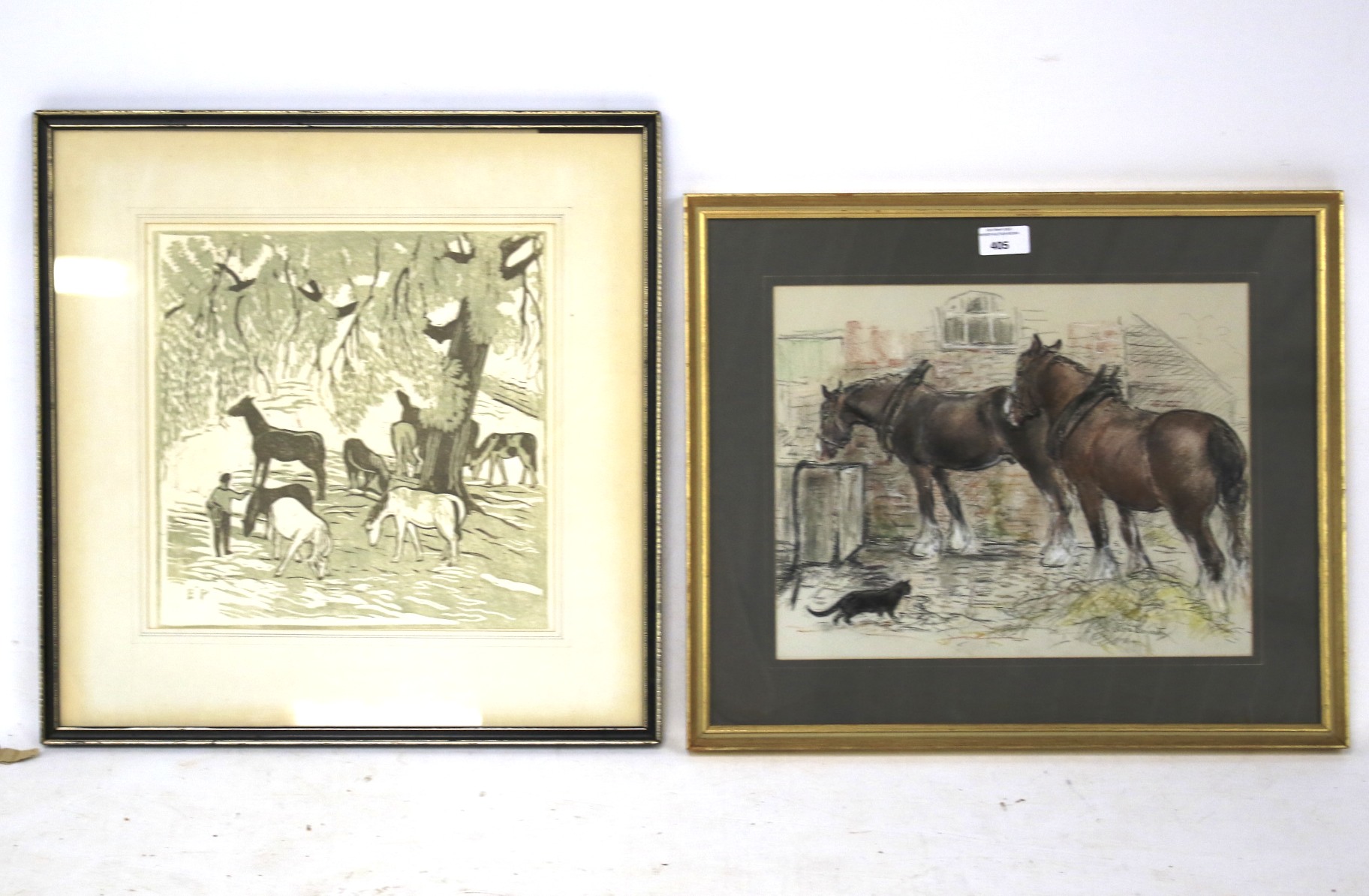 Pair of Nora Howasth sketches of horses Condition Report: The picture on the right