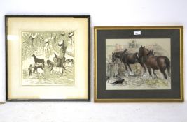 Pair of Nora Howasth sketches of horses Condition Report: The picture on the right