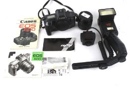 A Canon EOS 600 SLR film camera s/n 2638329. With a 35-105mm Zoom lens EF 1;4.5-5.