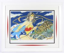 A limited edition framed Wonder Woman print and certificate by Joe Chierchio.